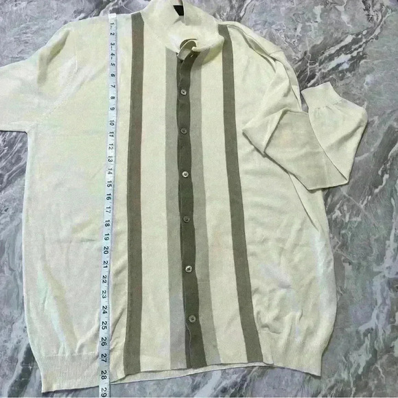 WfF men's retro style striped long sleeve button front open cardigan Silk XL New - Picture 4 of 8